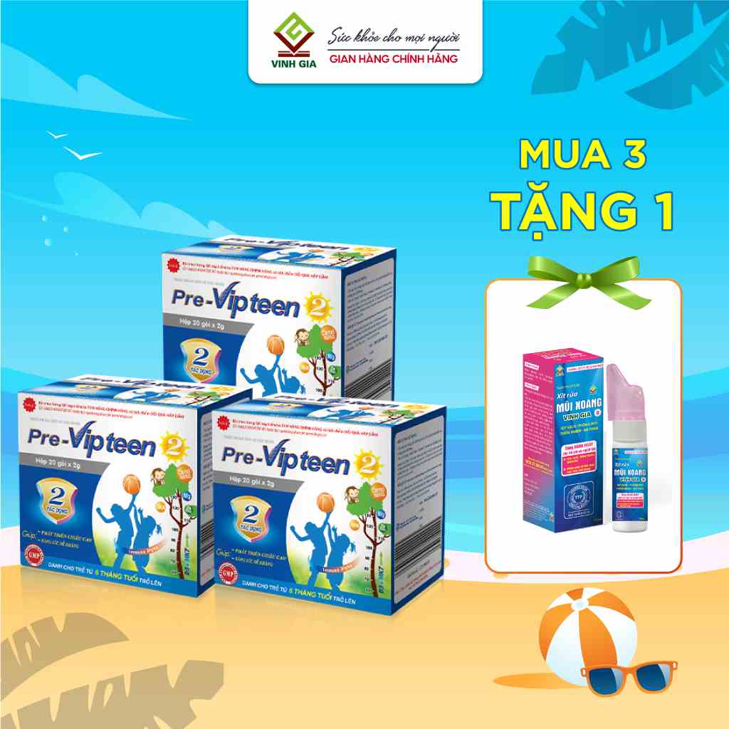 Combo 3 Pre-Vipteen 2 Giúp Tăng Sức Đề Kháng, Tăng Chiều Cao, Giảm Ốm Vặt Cho Trẻ Từ 6 Tháng-9 Tuổi 20 Gói/Hộp