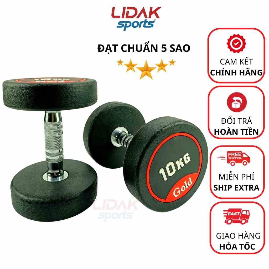 Tạ tay LIDAK 10kg Gold (Jodan 2023) lõi thép bọc cao su dành cho tập gym, tập squat nam nữ tại nhà - LIDAK SPORT