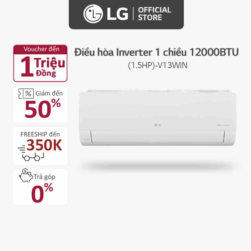 [Mã ELBAU5 giảm 5% đơn 300K] Máy Lạnh LG Inverter 1 chiều 12000BTU (1.5HP) V13WIN - Model 2023 - Miễn Phí Lắp Đặt