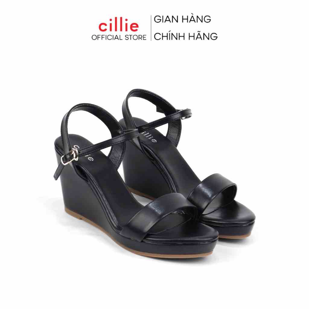 Giày sandal đế xuồng quai ngang basic khóa cài tiện lợi đế cao 8cm Cillie 1188