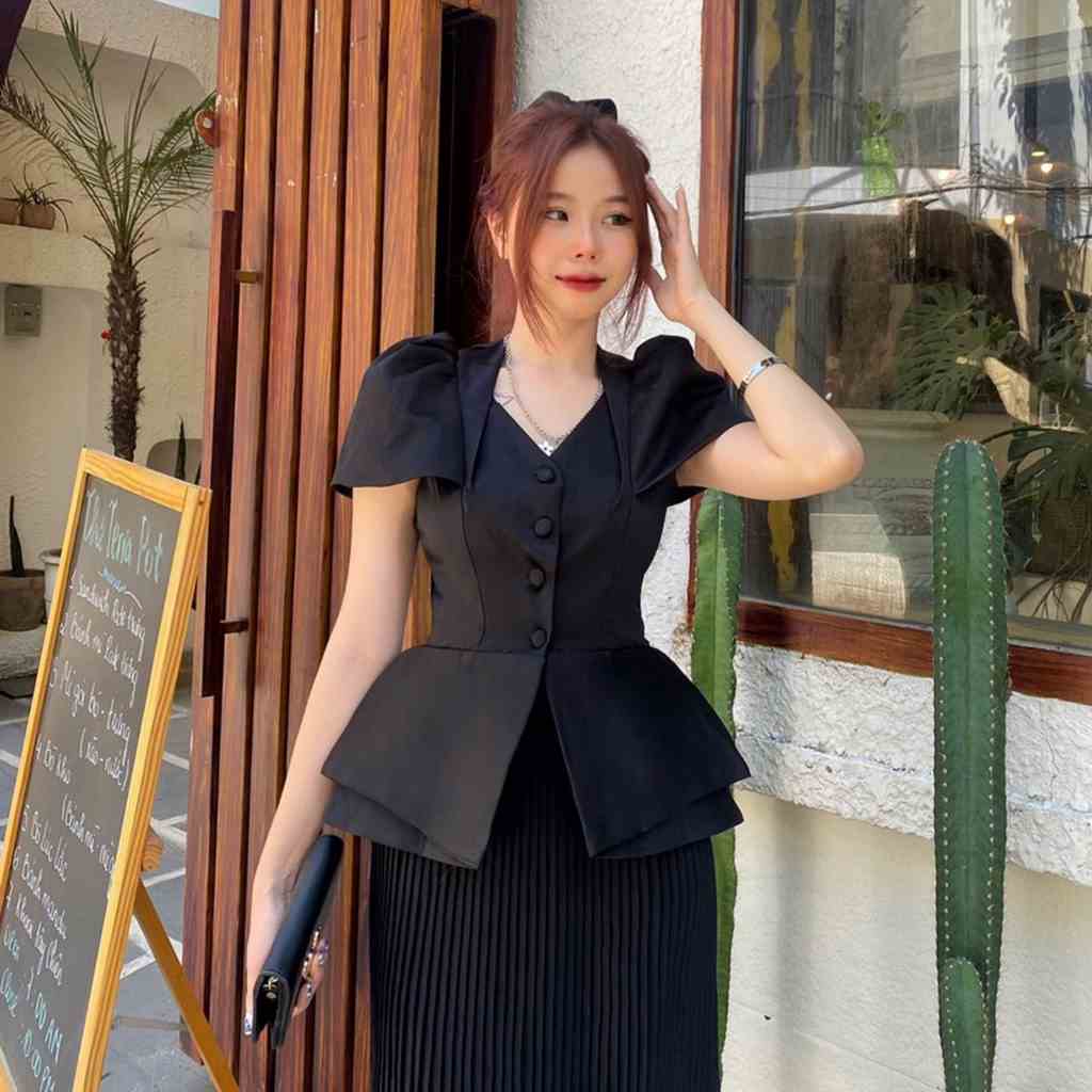 Áo dự tiệc nữ dáng peplum tùng xòe tầng phủ vai thanh lịch Callene (L1818)