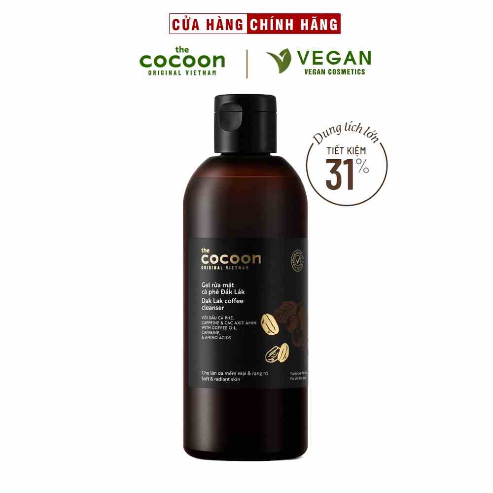 Bigsize - Gel rửa mặt cà phê Đắk Lắk Cocoon cho làn da tươi mới và rạng rỡ 310ml thuần chay