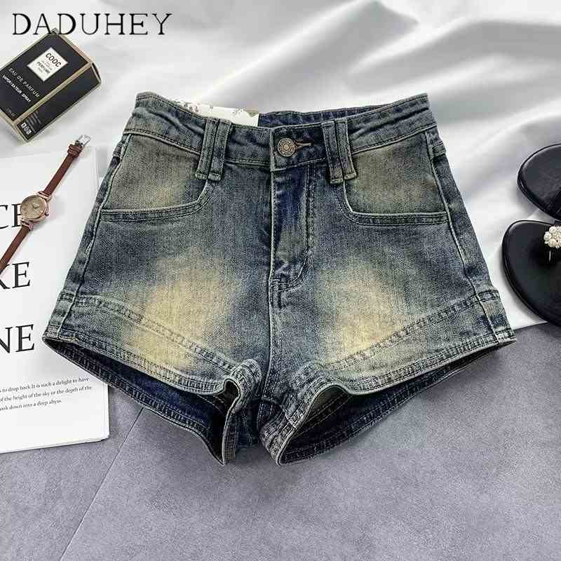 Quần short DADUHEY vải denim lưng cao retro thời trang phong cách Hàn Quốc 2023