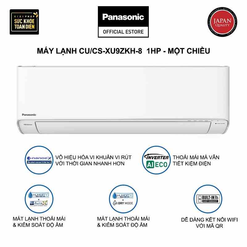 [TRẢ GÓP 0%] Máy lạnh/Điều hòa Panasonic CU/CS-XU9ZKH-8 - Công suất 1HP - Một chiều -Kết nối wifi