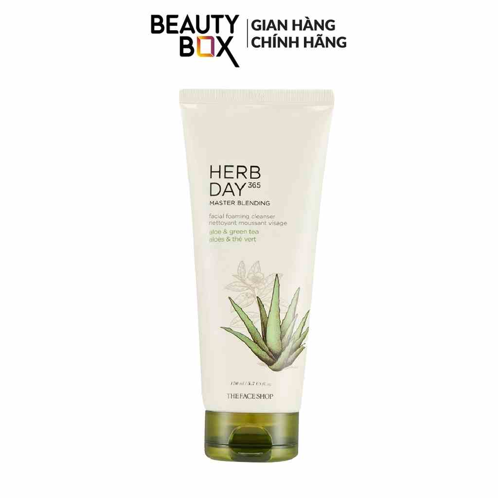 Sữa Rửa Mặt Tạo Bọt THE FACE SHOP Herb Day 365 Master Blending Aloe&Greentea 170ml