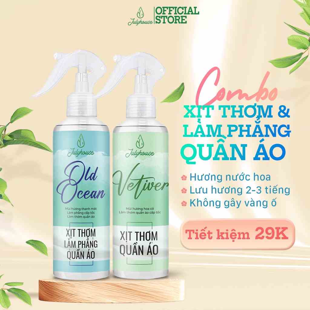 Combo xịt thơm quần áo Julyhouse 20ml/280ml hương tinh dầu thiên nhiên ngọt ngào tươi mới