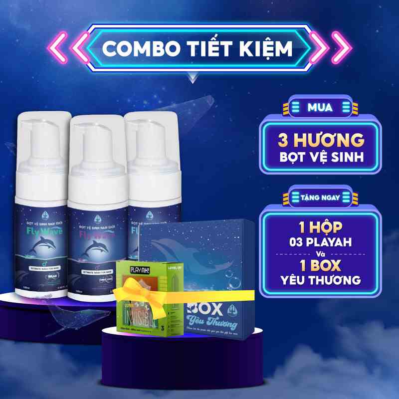 Combo tiết kiệm Dung dịch vệ sinh nam tạo bọt Fly Wave 100ml 3 hương Relax, Cool Fresh, Sweet Love