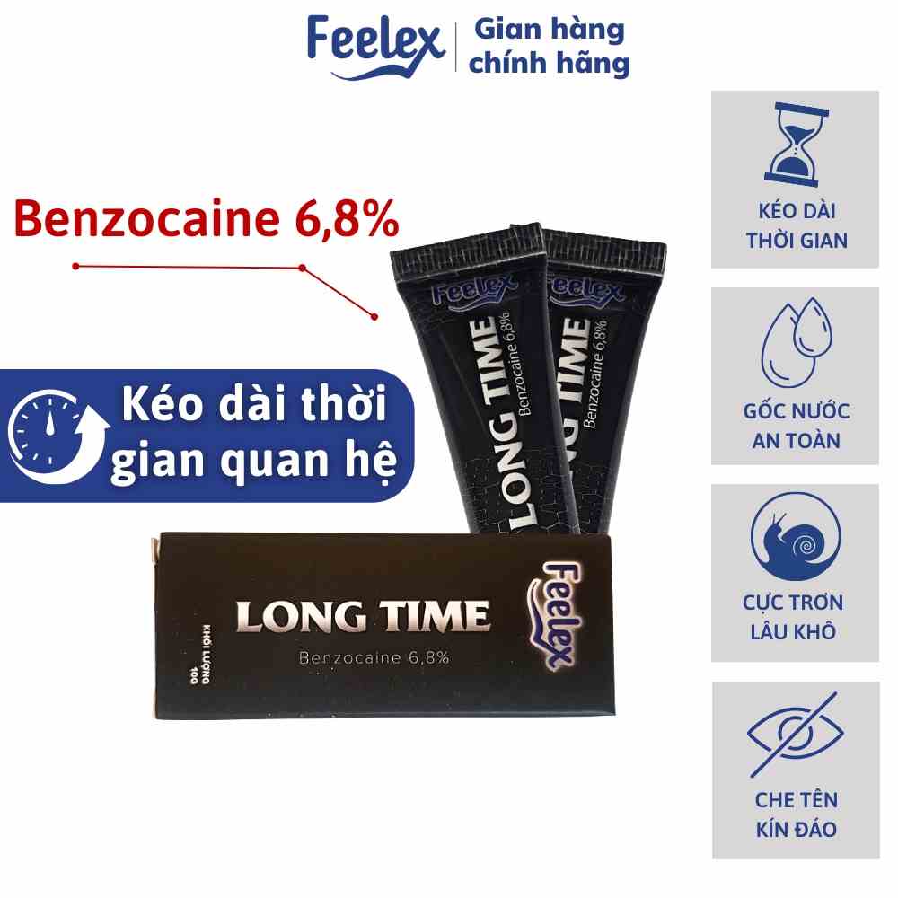 Gel bôi trơn Feelex Long Time 6,8% Benzocain, hỗ trợ kéo dài thời gian quan hệ cho nam giới - Tuýp 10g