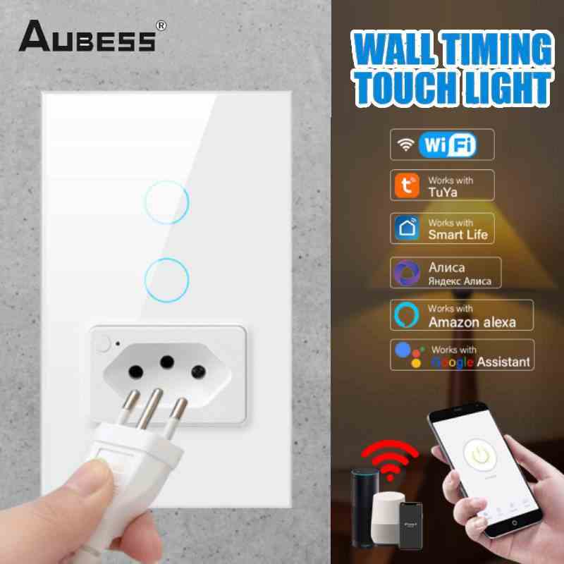 Aubess Tuya Ổ Cắm Công Tắc Wifi Công Tắc Đèn Thông Minh 3500 Nút Bảng Kính 16a 1/2 W