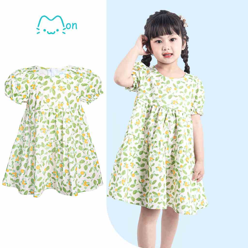 Váy babidoll cho bé gái cộc tay chất thô mềm mịn cho mùa hè mát mẻ Monbabies V2TG23S01