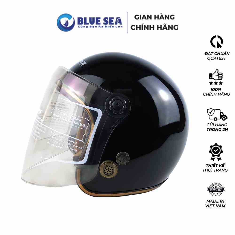 [Mã BMLTB200 giảm đến 100K đơn 499K] Mũ Bảo Hiểm 3/4 - Blue Sea A100K - Màu Đen - Có Kính Chắn Gió Cao Cấp - Chính hãng