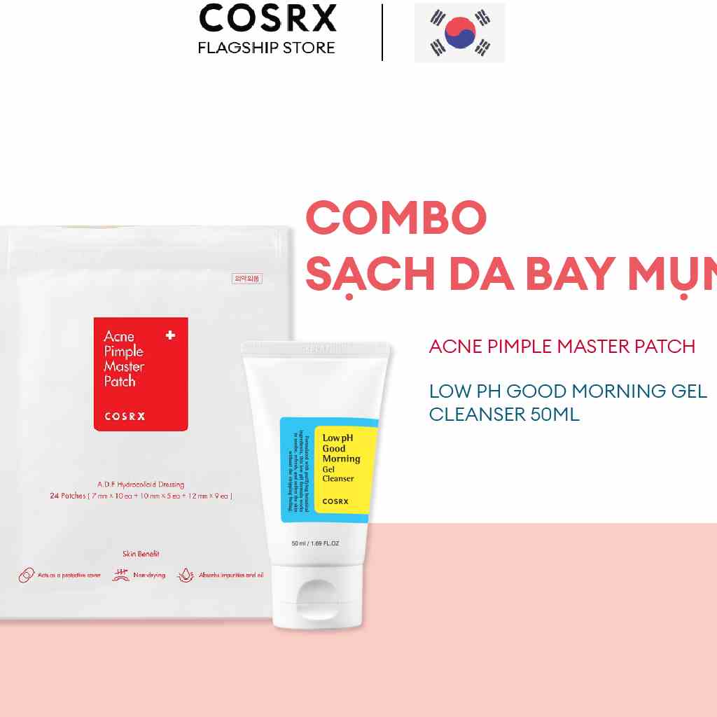 [Mã BMLTM50 giảm đến 50K đơn 99K] Combo Sạch Da  Acne Pimple Master Patch 24 Miếng + Sữa Rửa Mặt Low Ph Good Morning50ml