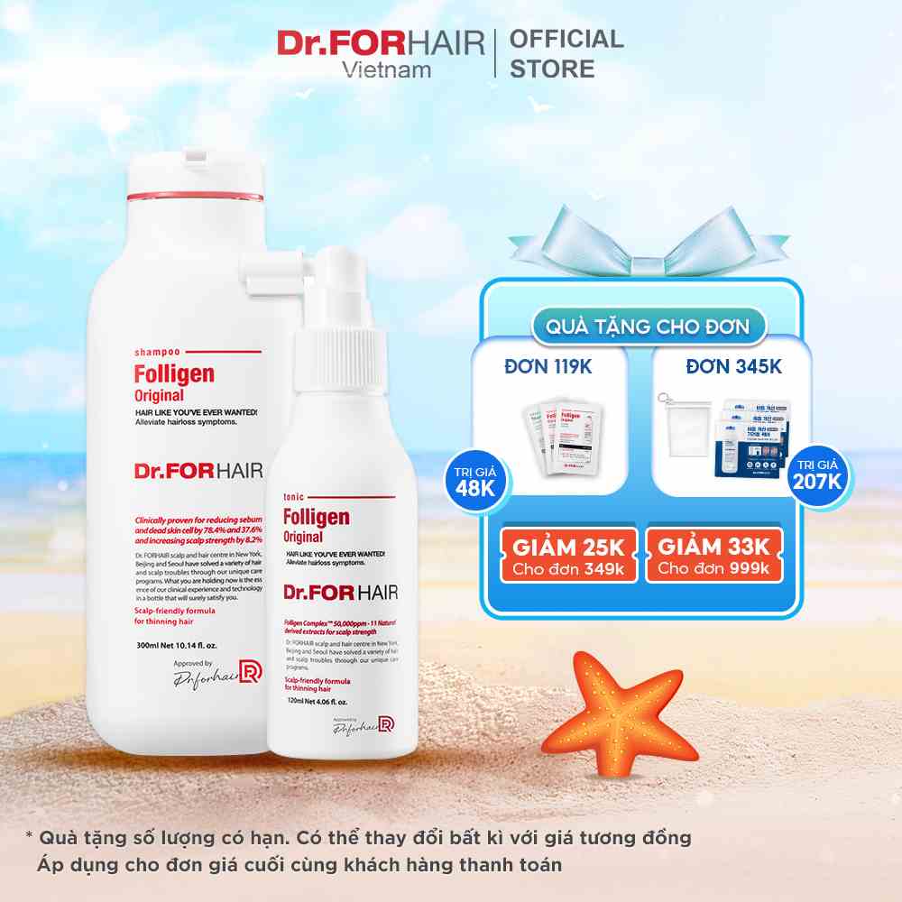 Combo gội dưỡng hỗ trợ mọc tóc giảm rụng tóc nuôi dưỡng da đầu Dr.FORHAIR Original Shampoo x Tonic Original