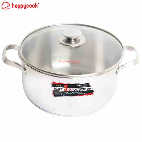 Nồi inox 3 đáy nắp kính 16 cm Happycook N16-NMG