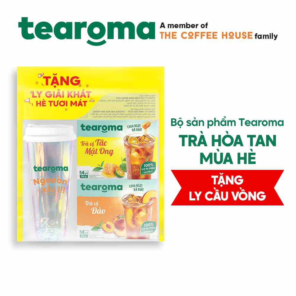 Bộ 2 sản phẩm Trà hòa tan mùa hè TEAROMA (2 hộp 14 gói x 14g) tặng ly cầu vồng