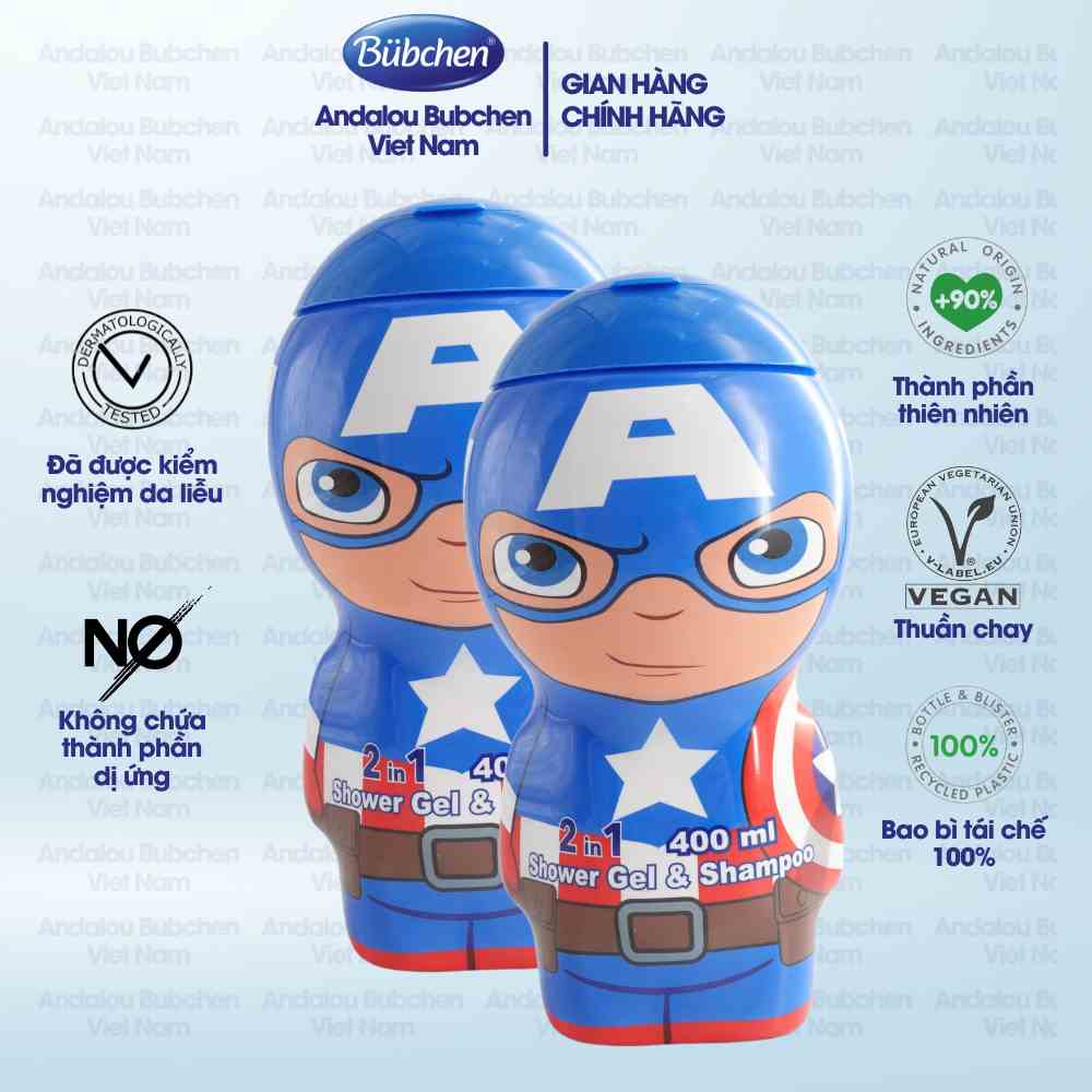 Combo 2 Chai Sữa Tắm Gội Air Val Captain America 2D Dành Cho Bé Trai 400ml