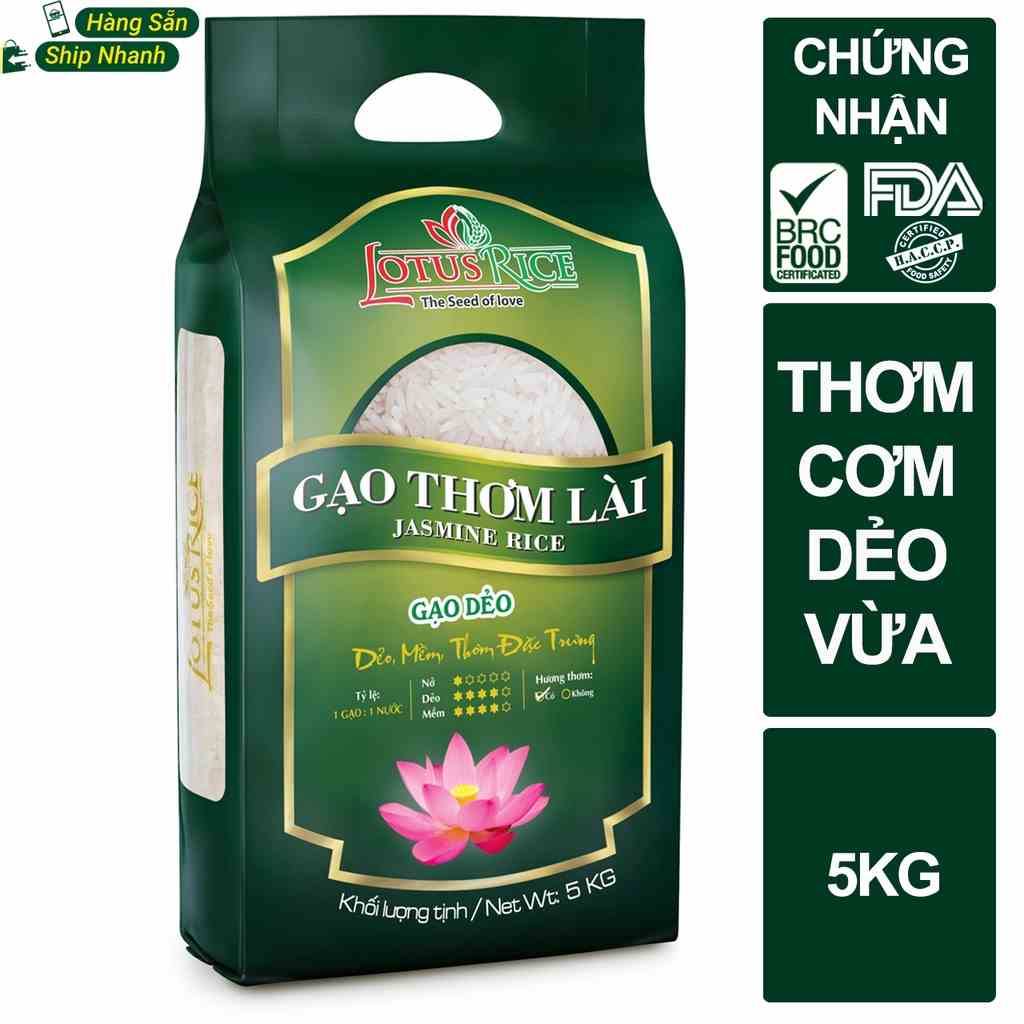 [Mã BMLTB35 giảm đến 35K đơn 99K] Gạo Thơm Lài Lotus Rice 5kg - Thơm ngon dẻo vừa