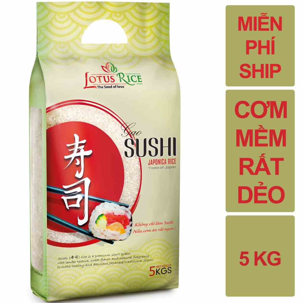 [Mã BMLTB35 giảm đến 35K đơn 99K] Gạo Nhật Sushi Lotus Rice 5kg - Chuẩn nhà hàng Nhật