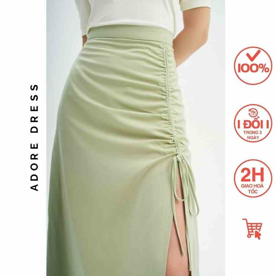 Chân váy Midi skirts resort style lụa trơn olive green 313SK2016 ADORE DRESS