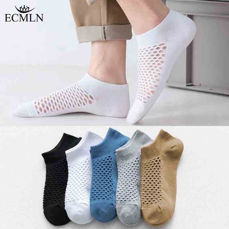 Vớ Cotton Cổ Thấp Phối Lưới Thoáng Khí Thời Trang Mùa Hè Chất Lượng Cao Cho Nam