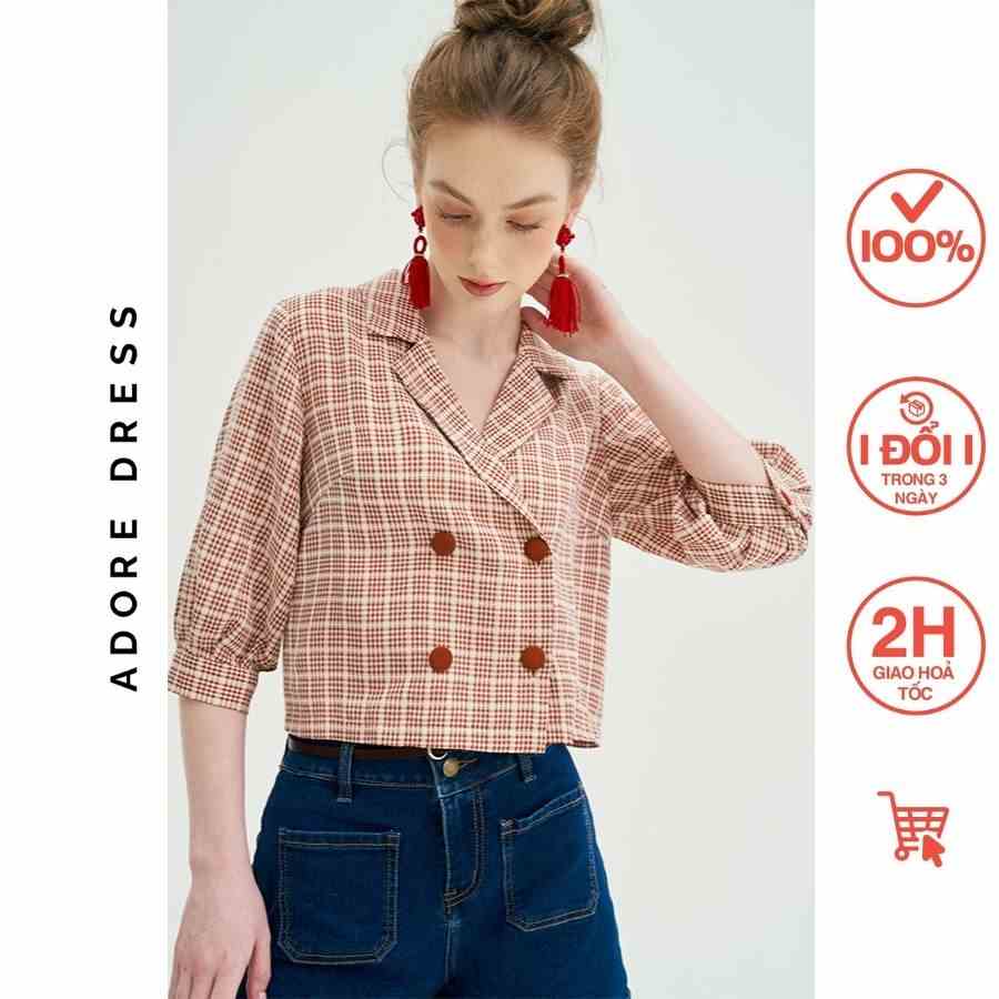 Áo sơ mi Shirts casual style thô karo nhí cam khuy bọc 311SH1013 ADORE DRESS