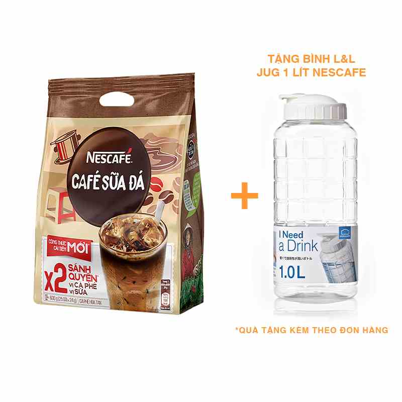 [Tặng bình Jug 1L] Cà phê hòa tan NESCAFÉ - Cà Phê Sữa Đá (25 gói x 24g)