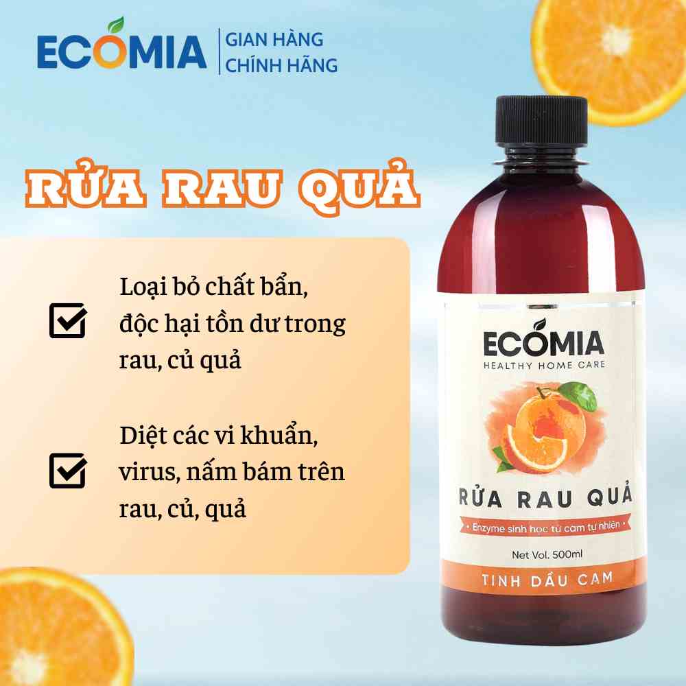 Nước Ngâm Rửa Rau Quả Enzyme Hữu Cơ Ecomia, rửa sạch chất bẩn, dư lượng chất bảo quản, an toàn cho sức khỏe - Ecomia