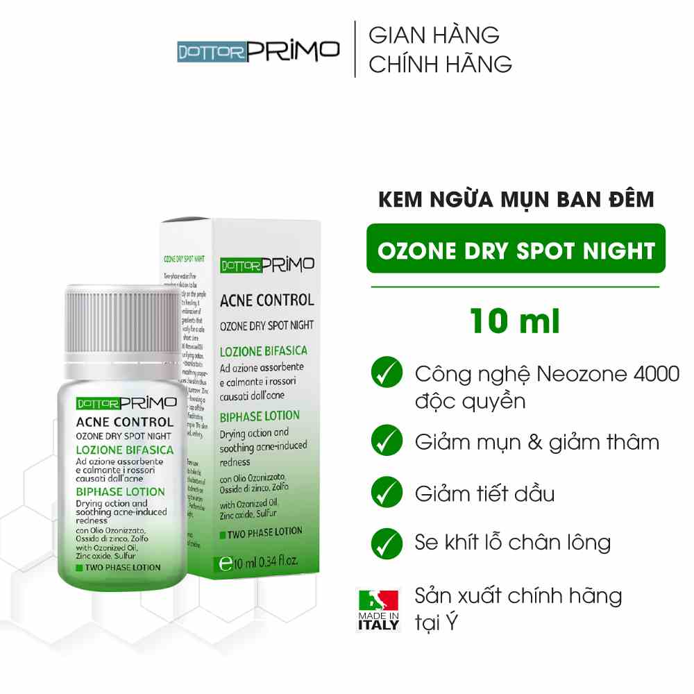 Kem Giảm Mụn Ban Đêm DottorPrimo Ozone Dry Spot Night 10ml - Làm Mờ Thâm, Giúp Da Căng Mịn