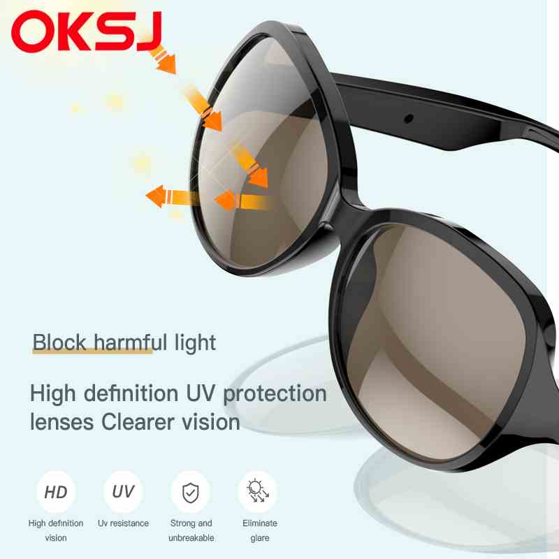 Tai nghe bluetooth OKSJ V7 Mắt kính unisex hot trend thời trang gọng kính mát nam nữ nhiều màu phong cách Kính râm UV400 cho Nam và Nữ