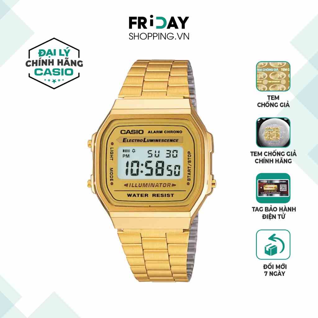 Đồng hồ Casio nam nữ A168WG-9WDF dây kim loại chính hãng