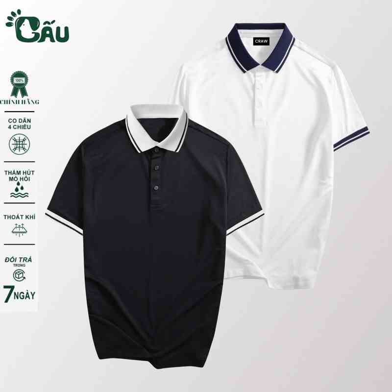 Áo thun Polo GẤU 194 Trơn Unisex vải cá sấu Poly co dãn 4 chiều dày dặn form gerular fit - PL Phối 1 Viền