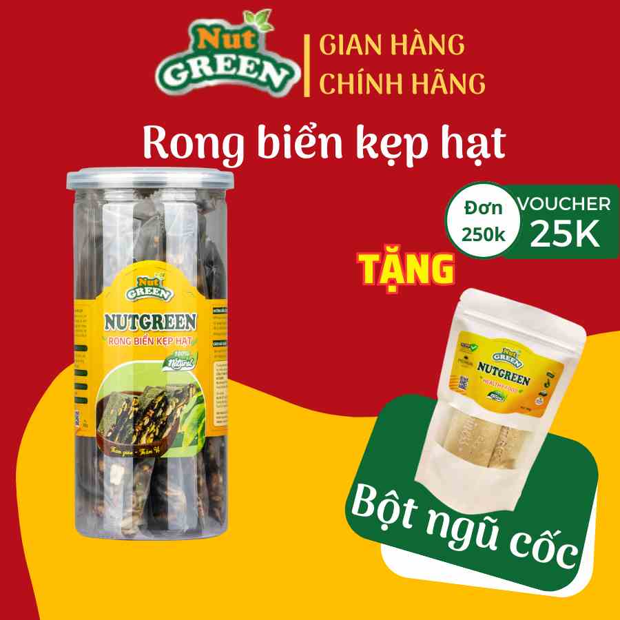 Bánh Rong Biển Kẹp Hạt Dinh Dưỡng Ăn Kiêng Giảm Cân NUTGREEN Hộp 300G mix Siêu hạt Gạo Lứt, Mè, Đen Hạt Điều