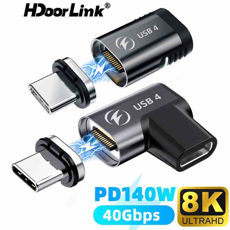 Bộ Chuyển Đổi Dữ Liệu Nhanh HdoorLink PD 140W USB C Từ Tính 24 Pin Type-C Sang Type-C USB4 40Gbps 8K 60Hz Cho Mac-Book Laptop