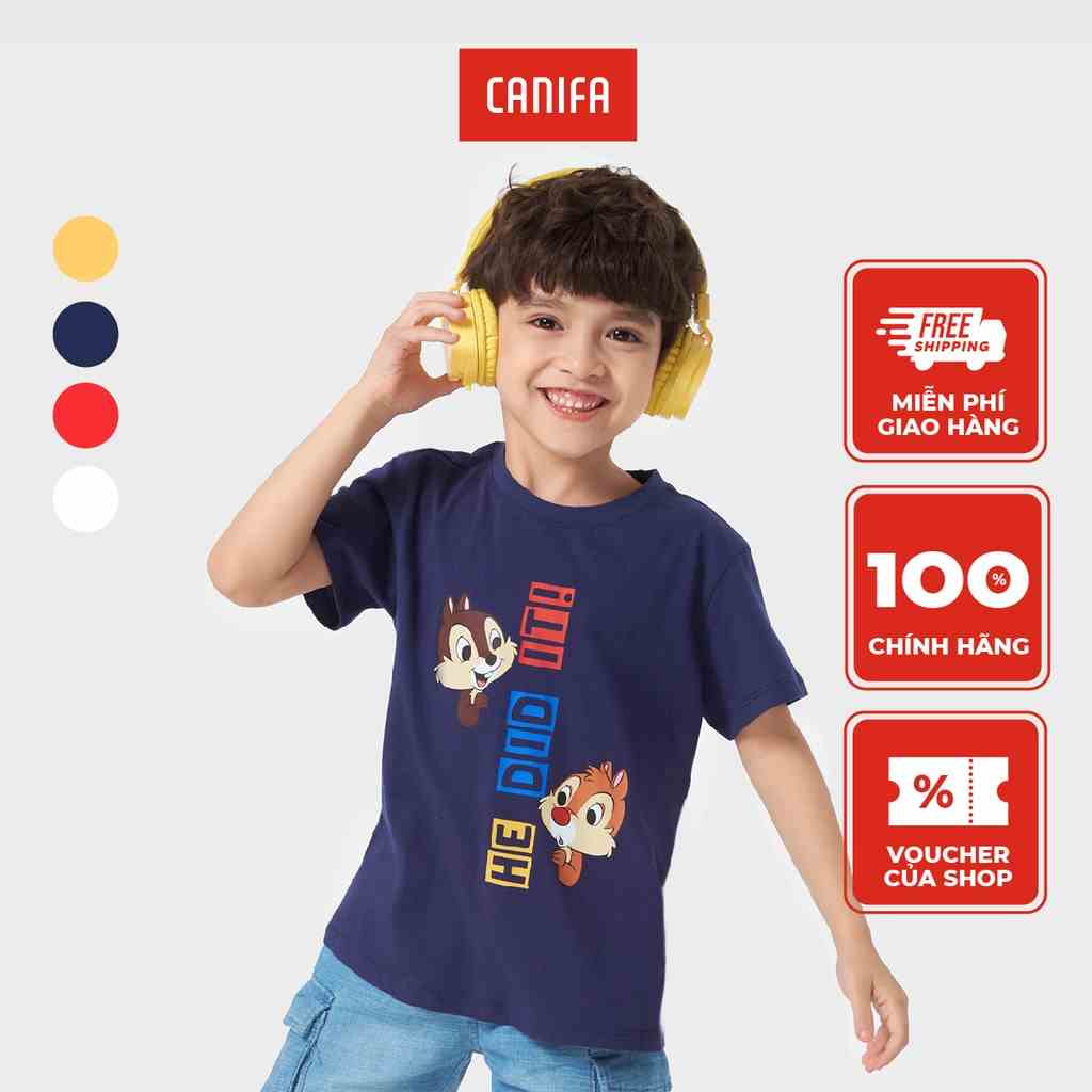 Áo phông unisex trẻ em CANIFA in Chip & Dale  100% cotton, cổ tròn tra bo, tay cộc 3TS23S003