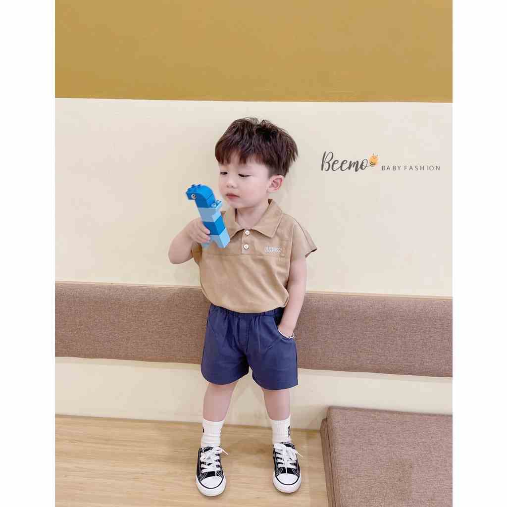 Set bộ quần áo sơ mi Beemo vải thô cổ đức in chữ Enjoy trước ngực mặc đi học, đi chơi cho bé từ 1 - 7 tuổi 22168B