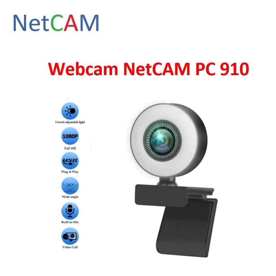 Webcam NetCAM PC 910, Độ phân giải 1080P, Góc nhìn rộng 180 độ, Xoay linh hoạt, Có nắp bảo vệ ống kính