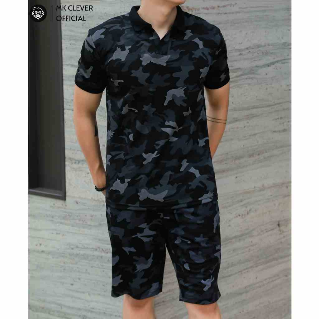 Set bộ Camo cổ V MK CLEVER Vải Thun Umy Co Giãn Thấm Hút Tốt