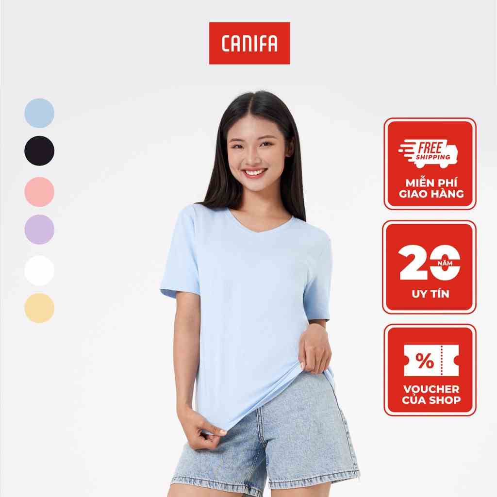 Áo phông nữ CANIFA chất liệu cotton, cổ tim tay cộc 6TS23A005