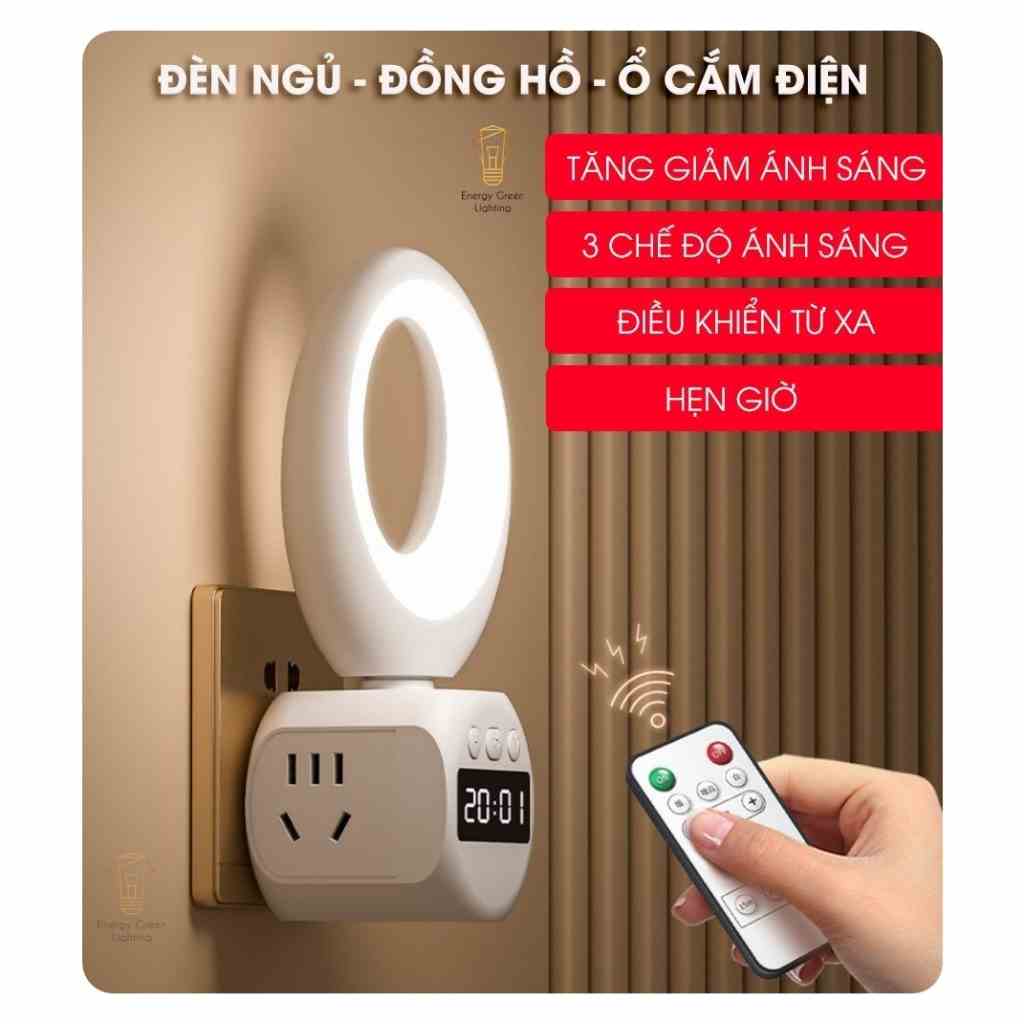 Đèn Ngủ Đồng Hồ Energy Green Lighting Kiêm Ổ Cắm Điện OD-610 - Điều Khiển Từ Xa - 3 Chế Độ Ánh Sáng - Điều Chỉnh Độ Sáng