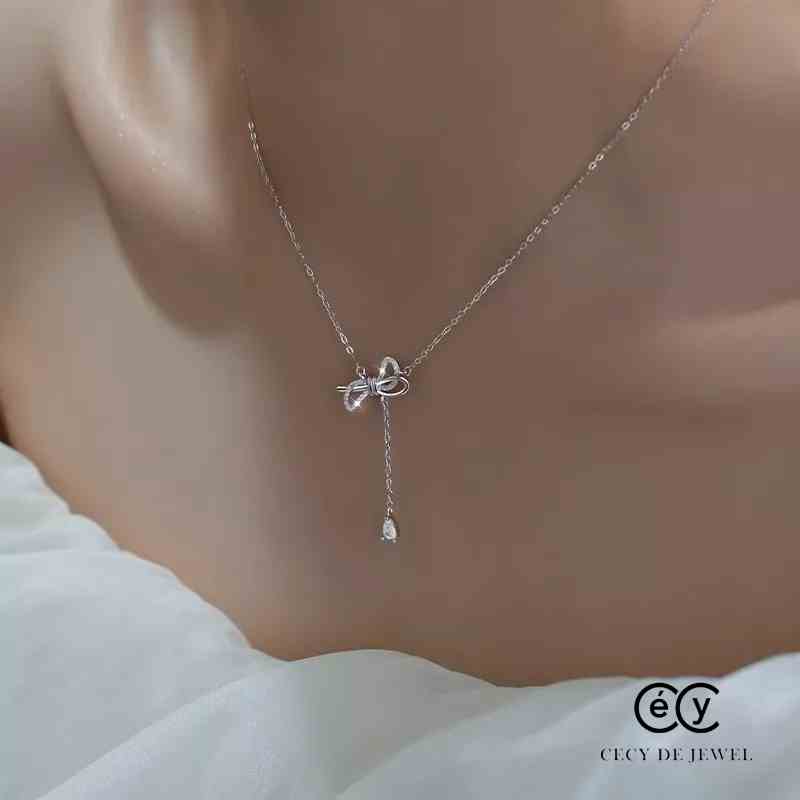 Dây chuyền bạc ý 925 pha lê Swarovski dây chuyền nơ kiểu CECY 1903