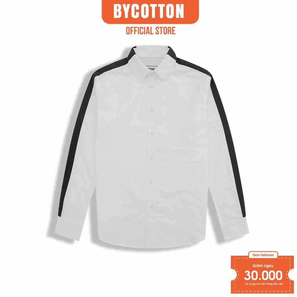 [Mã BYCOSM30 giảm 30% đơn 0K] Áo Sơ Mi Nam Dài Tay Trơn BY COTTON White Mix Black Stripes Oxford Shirt