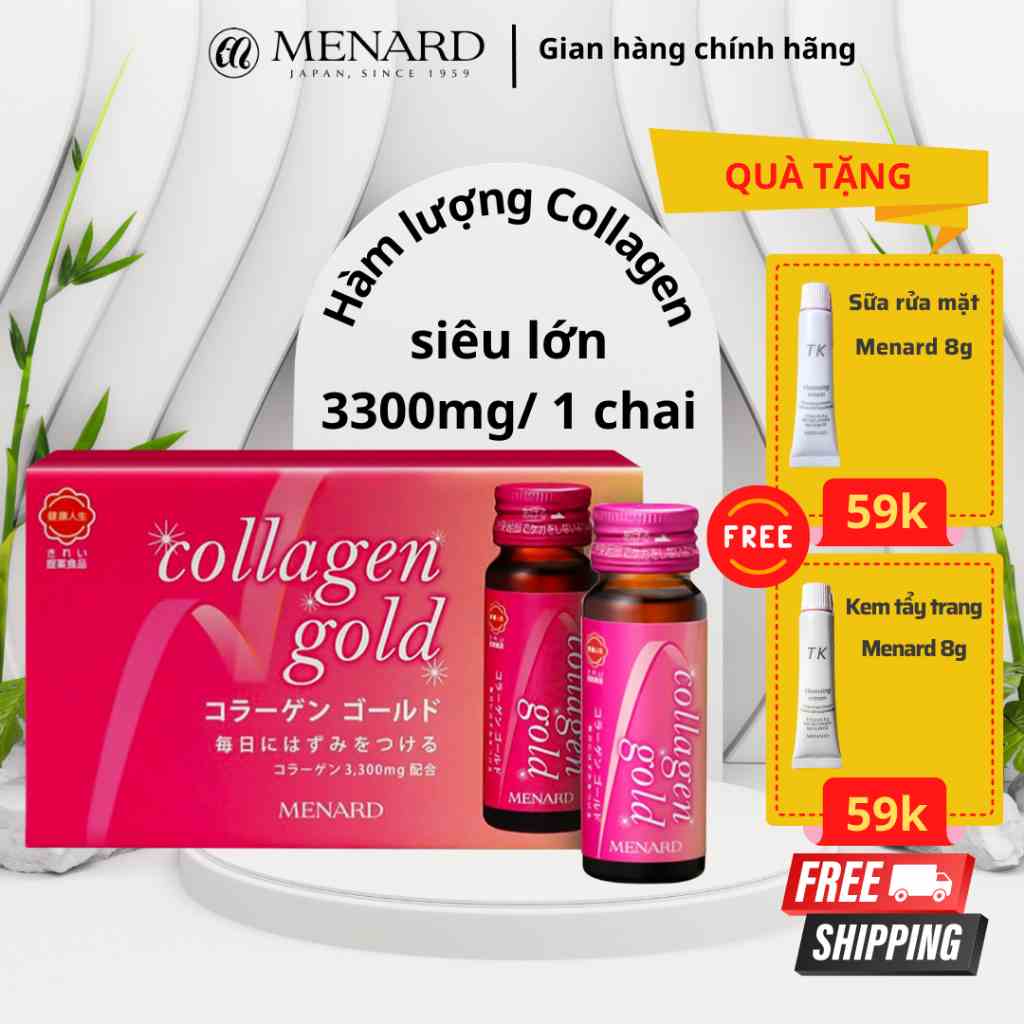 Collagen Gold MENARD nội sinh Nhật Bản tăng đề kháng, phục hồi trẻ hóa da - hộp 10 chai - 30ml/chai