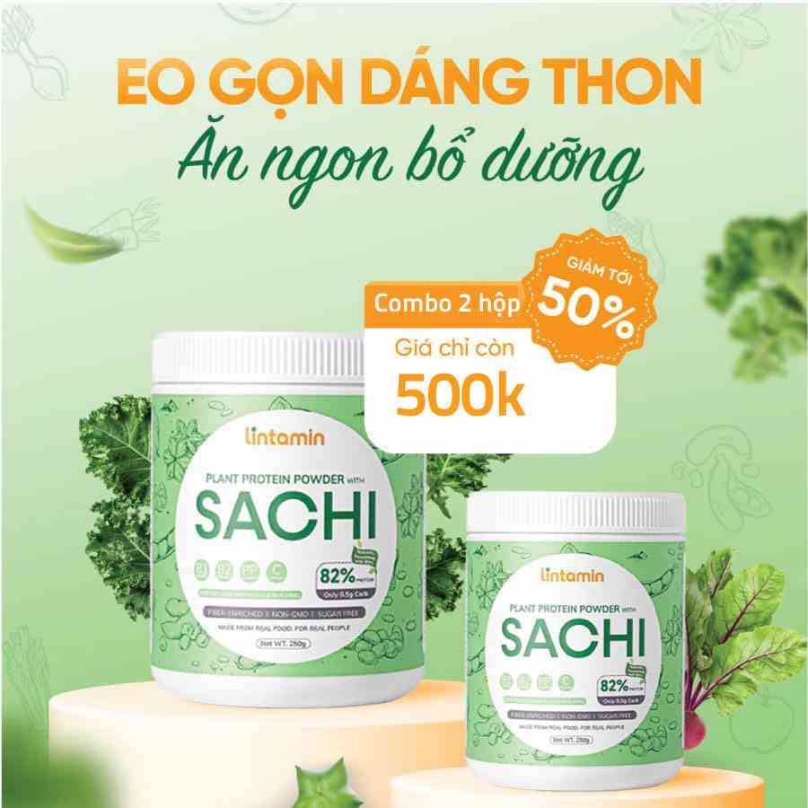 COMBO 2 Hộp Bột protein thực vật Lintamin Sachi hỗ trợ giảm cân, cải thiện vóc dáng (Hộp 250g x2)