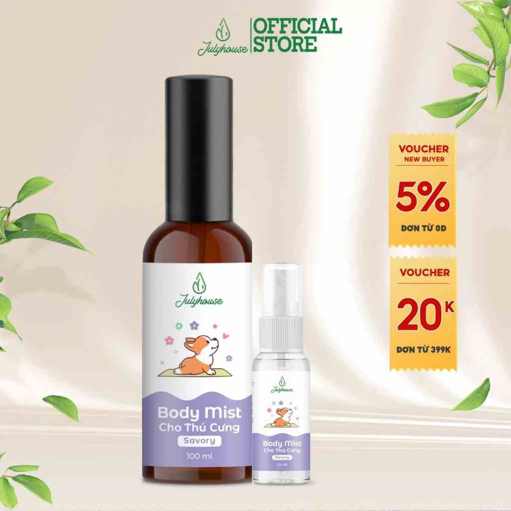 Bodymist khử mùi thú cưng Julyhouse 20ml/100ml Savory hương thơm thanh mát từ chanh kết hợp ngọt ngào của vani