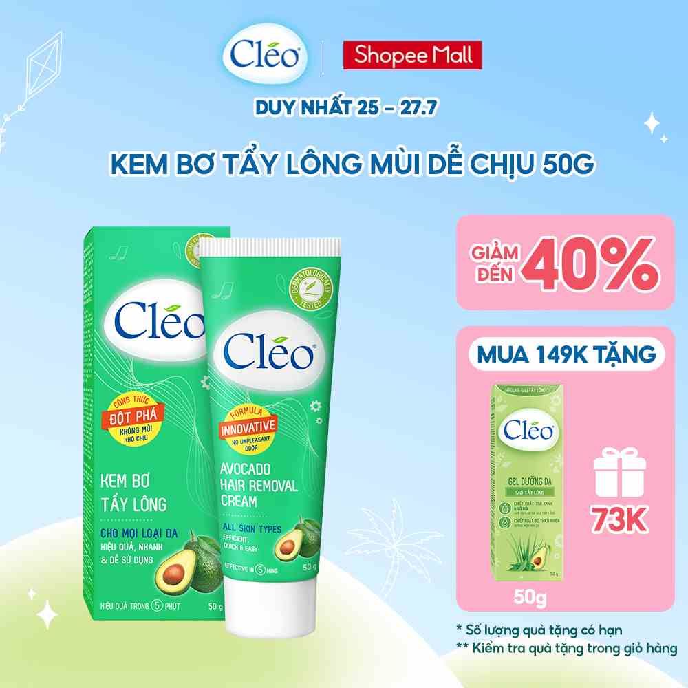 Kem Bơ Tẩy Lông Cléo 50g Công Thức Đột Phá Không Mùi Khó Chịu cho Mọi Loại Da kể cả Da Nhạy Cảm