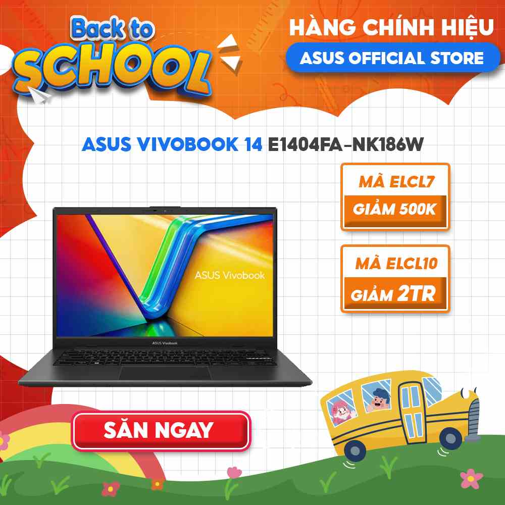 [Mã ELCL10 giảm 10% đơn 9TR] Laptop ASUS VivoBook 14 E1404FA-NK186W (R5-7520U | 16GB | 512GB | 14)