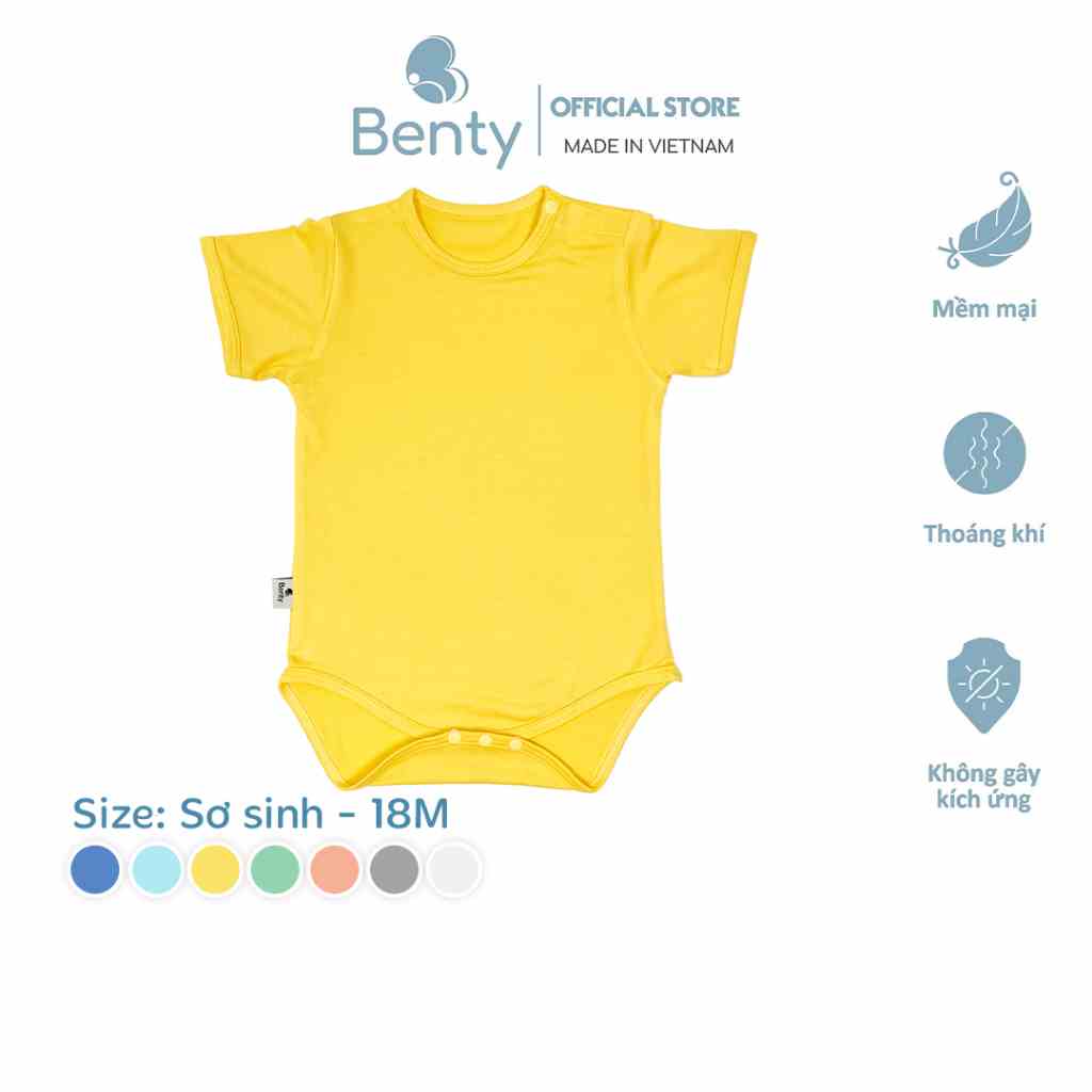 Body chip cộc tay cài vai BENTY cotton cao cấp bé trai bé gái, body bé sơ sinh an toàn da