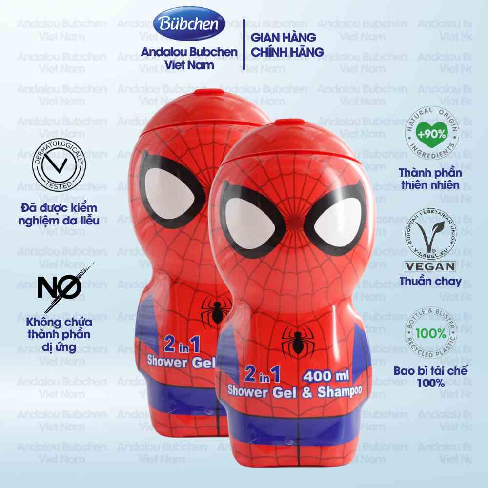 [Mã BMLTB35 giảm đến 35K đơn 99K] Combo 2 Chai Sữa Tắm Gội Air Val Spider Man 2D Dành Cho Bé Trai 400ml