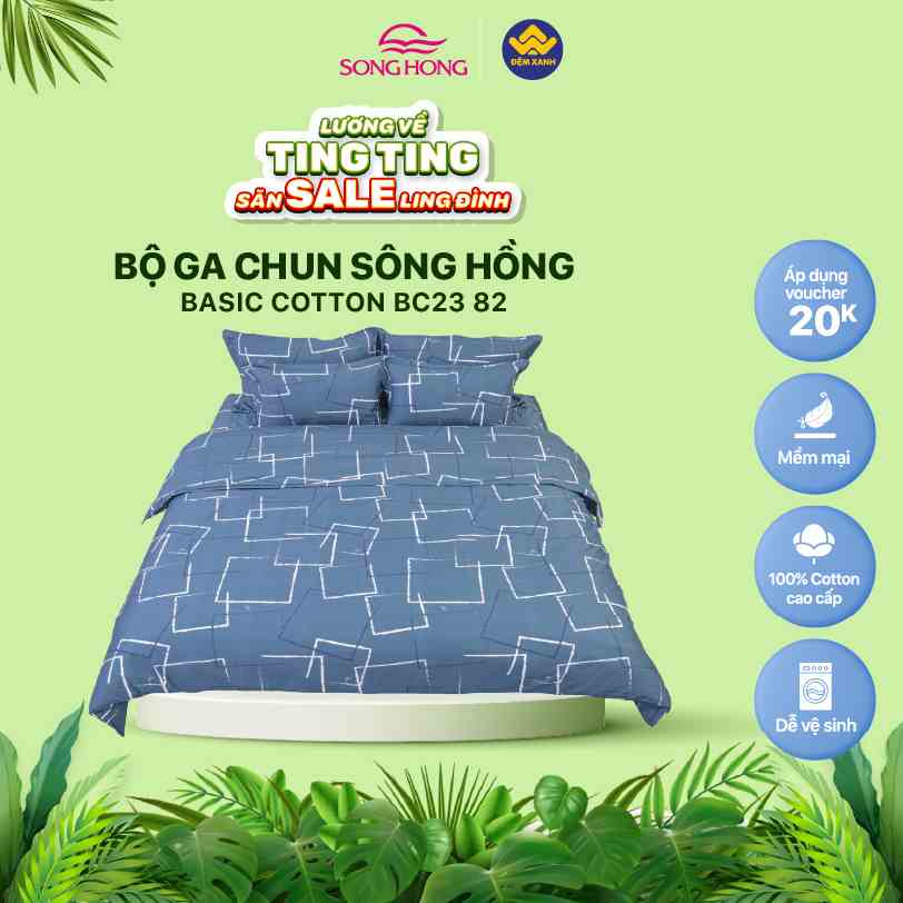 Bộ ga chun Sông Hồng Basic cotton mẫu mới 2023-2024 (ga chun + vỏ gối đầu)