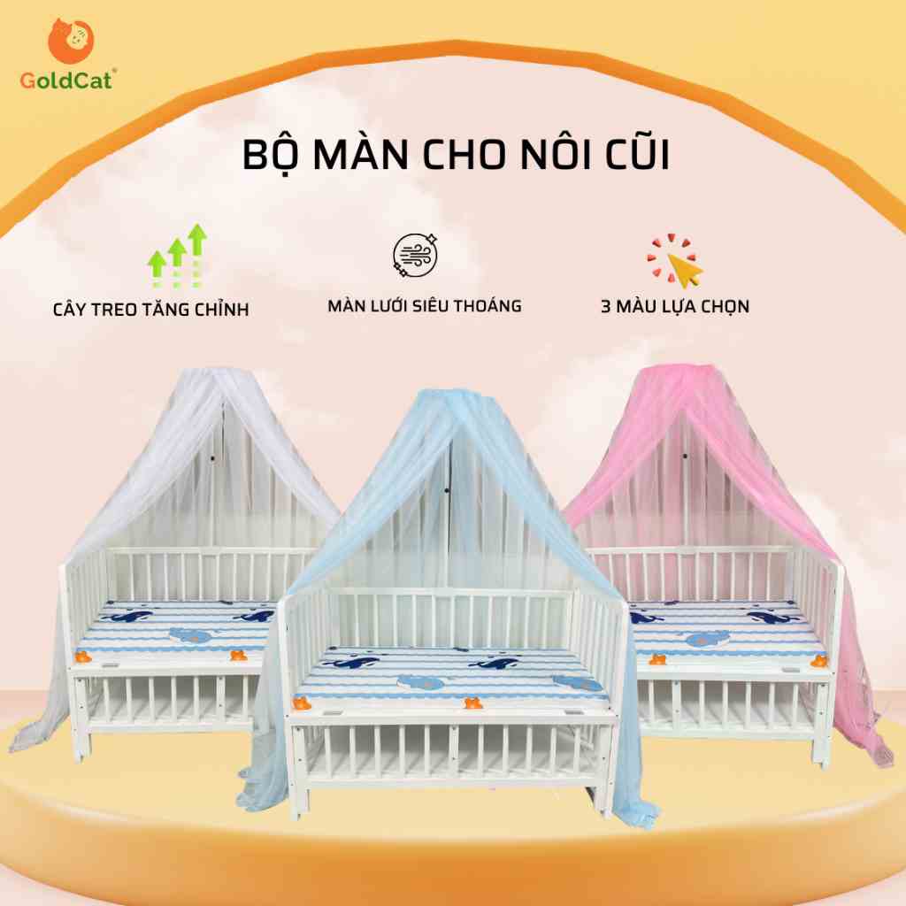 [HOT]Màn Nôi Cũi Cho Bé GOLDCAT BM Chất Vải Mắt Lưới Và Khung Treo Tăng Chỉnh Chiều Cao Bảo Vệ Bé Khỏi Côn Trùng